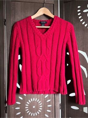 Cocoa Red V-Neck Cable Knit Sweater